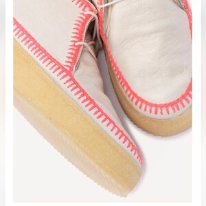 Anthropologie NEW Shenje Low Platform Chukka Boots Milk Neon Pink FUN❤️🙏💗